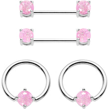 Load image into Gallery viewer, 14G Pink CZ Gem BCR Captive Ring Barbell Nipple Ring Set