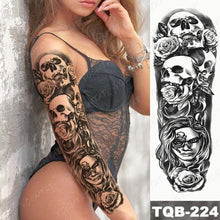 Load image into Gallery viewer, Full Arm Temporary Tattoos 8 Sheets and Half Arm Shoulder Waterproof Tattoos Elegant Large Lion Sleeve Sticker Tattoo Waterproof Temporary Big Wolf Tatoos For Men and Women
