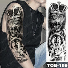 Load image into Gallery viewer, Full Arm Temporary Tattoos 8 Sheets and Half Arm Shoulder Waterproof Tattoos Elegant Large Lion Sleeve Sticker Tattoo Waterproof Temporary Big Wolf Tatoos For Men and Women