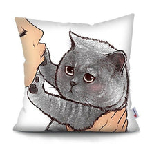 将图片加载到图库查看器,Funny Cute Cat Plush Cushion Pillow Covers Cat Pillow Cases Animal Kitty Pillowcase Cotton Linen Cushion Cover For Couch Cover Pillows Cases For Sofa Home Decoration Pillowcase Polyester Throw Pillow Case 45x45CM