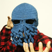 Load image into Gallery viewer, Funny Party Octopus Beard Hat Unisex Animal Cthulhu Crocheted Tentacle Knit Wind Mask Ski Cap Halloween Hats Bear Boys Octopus Beanie Hat For Men Winter Warm Skiing Biking Costume Squid Mask Foldaway Beard Octopus Pirate Hats Bearded Caps