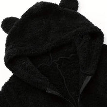 Load image into Gallery viewer, Fuzzy Hooded Pajama Jumpsuit For Music Festival, Long Sleeve Zipper Lingerie & Sleepwear