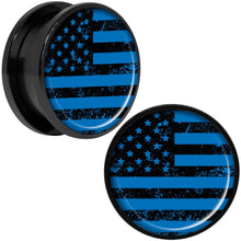 Load image into Gallery viewer, Blue American Flag Black Anodized Screw Fit Plug Set 20mm