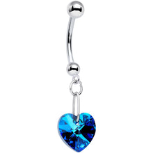 Load image into Gallery viewer, 14K White Gold Blue Heart Belly Ring Created with Crystals