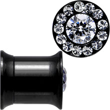 Load image into Gallery viewer, 0G Clear CZ Gem Black PVD Goddess of Glam Screw Fit Plug Set
