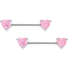 Load image into Gallery viewer, 14G Pink CZ Gem Heart Captive Ring Barbell Nipple Ring Set