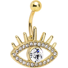 Load image into Gallery viewer, Clear Gem Gold Anodized Steel Fancy Lashes Eye Belly Ring