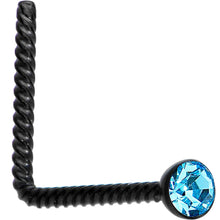 Load image into Gallery viewer, Blue 2mm Gem Inlay Black So Twisted L Shaped Nose Ring