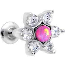 Load image into Gallery viewer, 1/4 Pink Faux Opal Internally Threaded Star Flower Labret Monroe