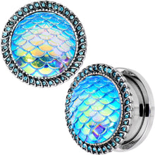 Load image into Gallery viewer, Aqua Gem Iridescent Blue Mermaid Scale Screw Fit Plug Set 6mm to 22mm