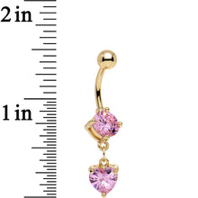 Load image into Gallery viewer, Pink Gem Gold Anodized Drop Me a Line Heart Dangle Belly Ring