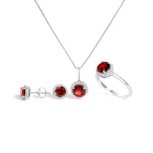 Load image into Gallery viewer, 10K White Gold Purple Amethyst and 3/8 Cttw Diamond Halo Jewelry Set (Earrings, Pendant & Ring)