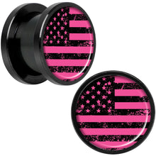 Load image into Gallery viewer, Pink American Flag Black Anodized Screw Fit Plug Set 1/2