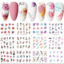 Load image into Gallery viewer, Geometrics Blue Flower Leaves Water Decals Stickers Special Floral Transfer Slider For Nails Decoration Nail Art Stickers Black White Flower Palm Leaf Nail Self-Adhesive Decals Nail Stickers Water Transfer Fresh Nail Decals for Nail Art Butterfly Palm