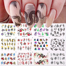 Load image into Gallery viewer, Geometrics Blue Flower Leaves Water Decals Stickers Special Floral Transfer Slider For Nails Decoration Nail Art Stickers Black White Flower Palm Leaf Nail Self-Adhesive Decals Nail Stickers Water Transfer Fresh Nail Decals for Nail Art Butterfly Palm