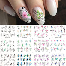 Load image into Gallery viewer, Geometrics Blue Flower Leaves Water Decals Stickers Special Floral Transfer Slider For Nails Decoration Nail Art Stickers Black White Flower Palm Leaf Nail Self-Adhesive Decals Nail Stickers Water Transfer Fresh Nail Decals for Nail Art Butterfly Palm