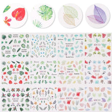 Load image into Gallery viewer, Geometrics Blue Flower Leaves Water Decals Stickers Special Floral Transfer Slider For Nails Decoration Nail Art Stickers Black White Flower Palm Leaf Nail Self-Adhesive Decals Nail Stickers Water Transfer Fresh Nail Decals for Nail Art Butterfly Palm