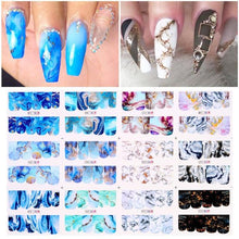 Load image into Gallery viewer, Geometrics Blue Flower Leaves Water Decals Stickers Special Floral Transfer Slider For Nails Decoration Nail Art Stickers Black White Flower Palm Leaf Nail Self-Adhesive Decals Nail Stickers Water Transfer Fresh Nail Decals for Nail Art Butterfly Palm