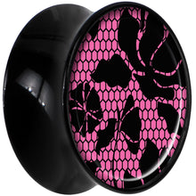 Load image into Gallery viewer, Black Acrylic Pink Floral Lace Saddle Plug Set 18mm