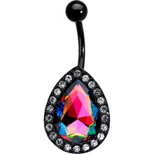 将图片加载到图库查看器,Clear Aurora Gem Black Anodized Teardrop Mirror Belly Ring