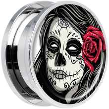 Load image into Gallery viewer, Katrina Sugar Skull with Rose Flower Steel Screw Fit Plug Set 20mm