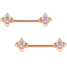 Load image into Gallery viewer, 14G Clear CZ Gem Star Rose Gold Tone BCR Barbell Nipple Ring Set