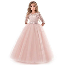Load image into Gallery viewer, Girls' Floral Lace Solid Tulle Maxi Short Sleeve Vintage Gowns Dresses