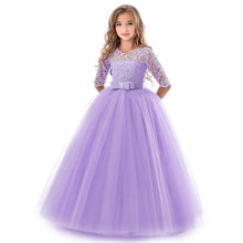 Load image into Gallery viewer, Girls' Floral Lace Solid Tulle Maxi Short Sleeve Vintage Gowns Dresses
