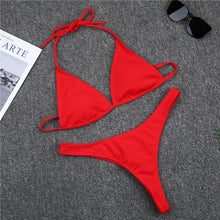 Load image into Gallery viewer, Girls Swimming Suits Bikini Small Cup Women Two Pieces Knitting Thong Bikinis Summer Spaghetti Strap Top And Bottoms Swimsuit Swimwear High Cut Style Beach Bikini Solid Black/White Micro Swim Suits Thong Bikinis