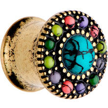 Load image into Gallery viewer, Gold Plated Southwestern Stone Age Double Flare Plug Set 2G to 22mm