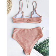 Load image into Gallery viewer, Glitter Sparkling Female Swimsuit High Waist Bikini Women's High Waist Bikinis Party Glitter Scoop Neck Crop Top Swimsuits Two Piece Bathing Suit Women Swimwear Two-pieces Bikini Set Summer Swim Suit