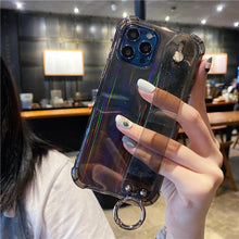 将图片加载到图库查看器,Glitter Wrist Strap Transparent Shockproof Soft Cover with Strap Phone Case For iPhone 13 11 12 14 Pro Max XS Max XR X 7 8 Plus 12 13Pro 14 Transparent Soft Back Cover Adjustable Strap Iphone Case