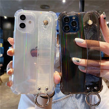 将图片加载到图库查看器,Glitter Wrist Strap Transparent Shockproof Soft Cover with Strap Phone Case For iPhone 13 11 12 14 Pro Max XS Max XR X 7 8 Plus 12 13Pro 14 Transparent Soft Back Cover Adjustable Strap Iphone Case