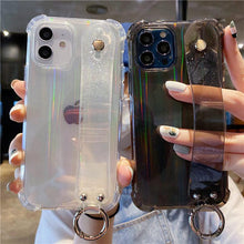 将图片加载到图库查看器,Glitter Wrist Strap Transparent Shockproof Soft Cover with Strap Phone Case For iPhone 13 11 12 14 Pro Max XS Max XR X 7 8 Plus 12 13Pro 14 Transparent Soft Back Cover Adjustable Strap Iphone Case