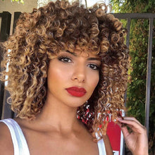 Load image into Gallery viewer, Glorious Afro Wigs Short Kinky Curly Wig Synthetic Short Bob Wig With Bangs Mixed Highlight Wig for Black Women Cosplay Wigs For Black Women Gifts for Girlfriends