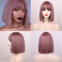 将图片加载到图库查看器,Glorious Synthetic Wigs Short Bob Wigs Black/Pink Bangs Wigs for Women Heat Resistant Fiber Hair Brazilin Wigs For Black Women Cosplay Wigs For Women