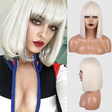 将图片加载到图库查看器,Glorious Synthetic Wigs Short Bob Wigs Black/Pink Bangs Wigs for Women Heat Resistant Fiber Hair Brazilin Wigs For Black Women Cosplay Wigs For Women