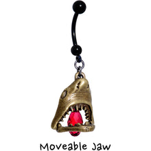 将图片加载到图库查看器,Red Gem Shark Jaw Dangle Belly Ring Created with Crystals