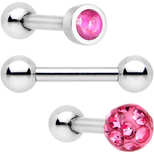 Load image into Gallery viewer, 16G 1/4 Pink Faux Opal Inlay Cartilage Tragus Earring 3 Pack Set