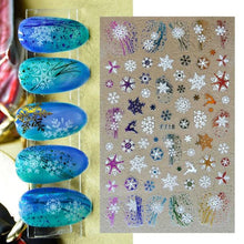 Load image into Gallery viewer, Gold Silver White Snowflakes 3D Nail Stickers Iridescent Self Adhesive Transfer Decals Manicures Art Decoration Slider Nails Decals Sticker Hot Sexy Girl Tip Back Glue Decal Cool Lollipop Self Adhesive Acrylic Tips Tool Decoration