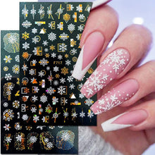 Load image into Gallery viewer, Gold Silver White Snowflakes 3D Nail Stickers Iridescent Self Adhesive Transfer Decals Manicures Art Decoration Slider Nails Decals Sticker Hot Sexy Girl Tip Back Glue Decal Cool Lollipop Self Adhesive Acrylic Tips Tool Decoration
