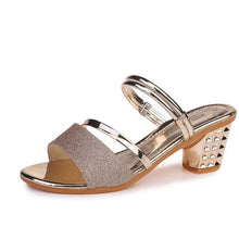 Load image into Gallery viewer, Gold Women Sandals Summer Open Toe High Heels Low Heel Shoes Ankle Strap High Women Sandals Women's Open Toe Fashion Ankle Strap Low Heel Dress Party Luxury Sandals