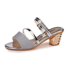 Load image into Gallery viewer, Gold Women Sandals Summer Open Toe High Heels Low Heel Shoes Ankle Strap High Women Sandals Women's Open Toe Fashion Ankle Strap Low Heel Dress Party Luxury Sandals