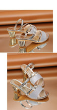 Load image into Gallery viewer, Gold Women Sandals Summer Open Toe High Heels Low Heel Shoes Ankle Strap High Women Sandals Women's Open Toe Fashion Ankle Strap Low Heel Dress Party Luxury Sandals