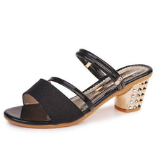 Load image into Gallery viewer, Gold Women Sandals Summer Open Toe High Heels Low Heel Shoes Ankle Strap High Women Sandals Women's Open Toe Fashion Ankle Strap Low Heel Dress Party Luxury Sandals