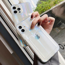 Load image into Gallery viewer, Gradient Rainbow Charming Case For iPhone 13 11 12 Pro Max XS XR 7 8 Plus Transparent Cover with Wallet Card Holder Case Soft Cover for iPhone