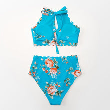 Load image into Gallery viewer, Green Floral Halter Bikini Women High Waist Bikini Halter Two Piece Bathing Suits Tummy Control Swimsuit Push Up Swimwear Sets Women High Waist Two Pieces Swimsuit New Girl Bathing Suits