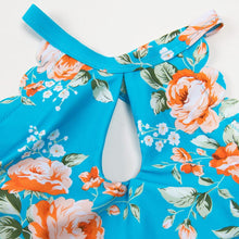 Load image into Gallery viewer, Green Floral Halter Bikini Women High Waist Bikini Halter Two Piece Bathing Suits Tummy Control Swimsuit Push Up Swimwear Sets Women High Waist Two Pieces Swimsuit New Girl Bathing Suits