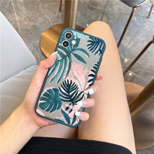 Load image into Gallery viewer, Green Leaves Plant Flower Phone Case for iphone 11 12 13 14 Pro Max Hard Back Shockproof Cover Floral Tropical Design with Slim Glossy Green Palm Leaves Pattern Case