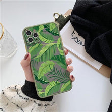 Load image into Gallery viewer, Green Leaves Plant Flower Phone Case for iphone 11 12 13 14 Pro Max Hard Back Shockproof Cover Floral Tropical Design with Slim Glossy Green Palm Leaves Pattern Case